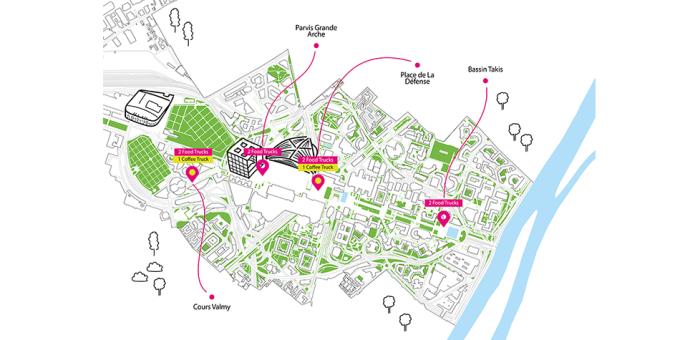 Plan des emplacements des Food Trucks de La Défense - 2024